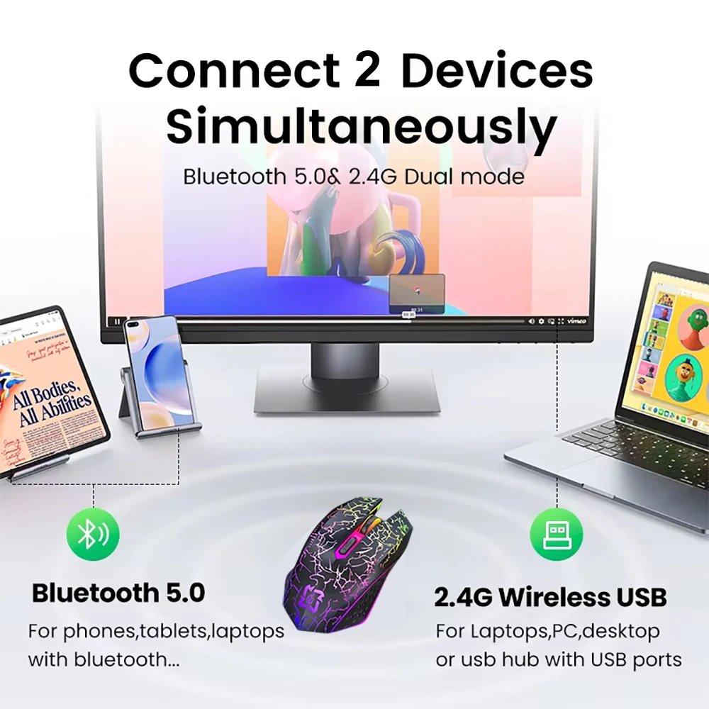 RGB Wireless Gaming Mouse – Bluetooth 5.2 & 2.4G, Silent Click - Image 3