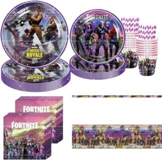 Fortnite Kids Party Supplies Set – Plates, Cups & Balloons