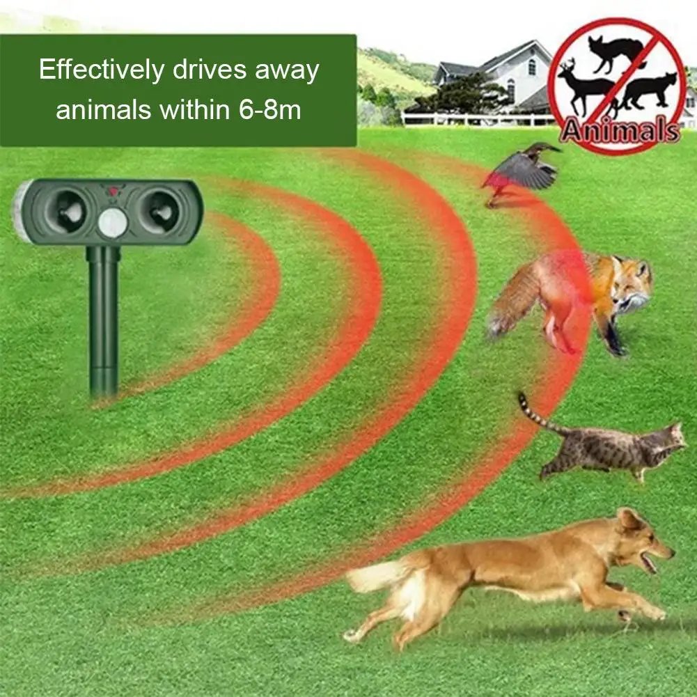 Solar Ultrasonic Cat & Dog Repeller with LED Light