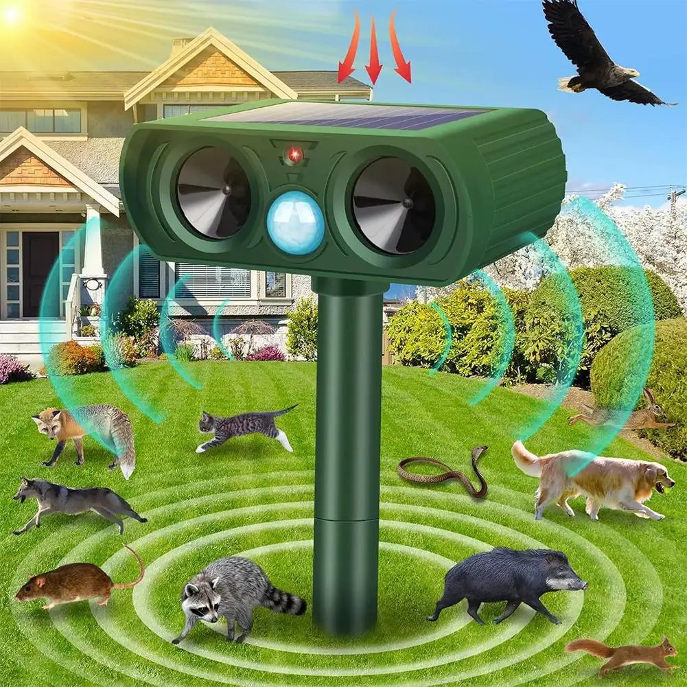 Solar Ultrasonic Cat & Dog Repeller with LED Light