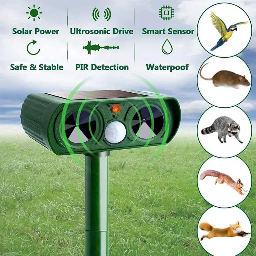 Solar Ultrasonic Cat & Dog Repeller with LED Light
