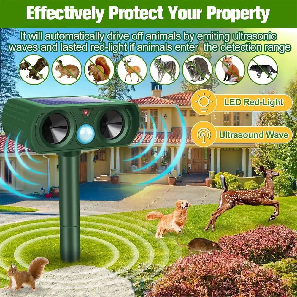 Solar Ultrasonic Cat & Dog Repeller with LED Light
