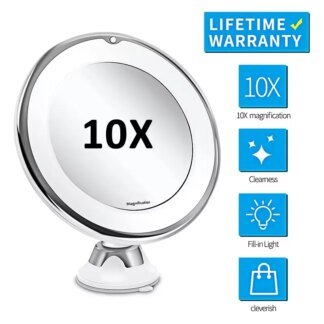 LED Lighted 10x Magnifying Makeup Mirror with Suction Base