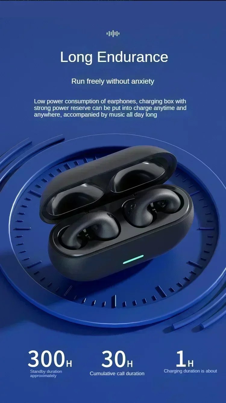 Clip-On Bluetooth 5.3 Earphones with Noise Cancelling & Charging Case