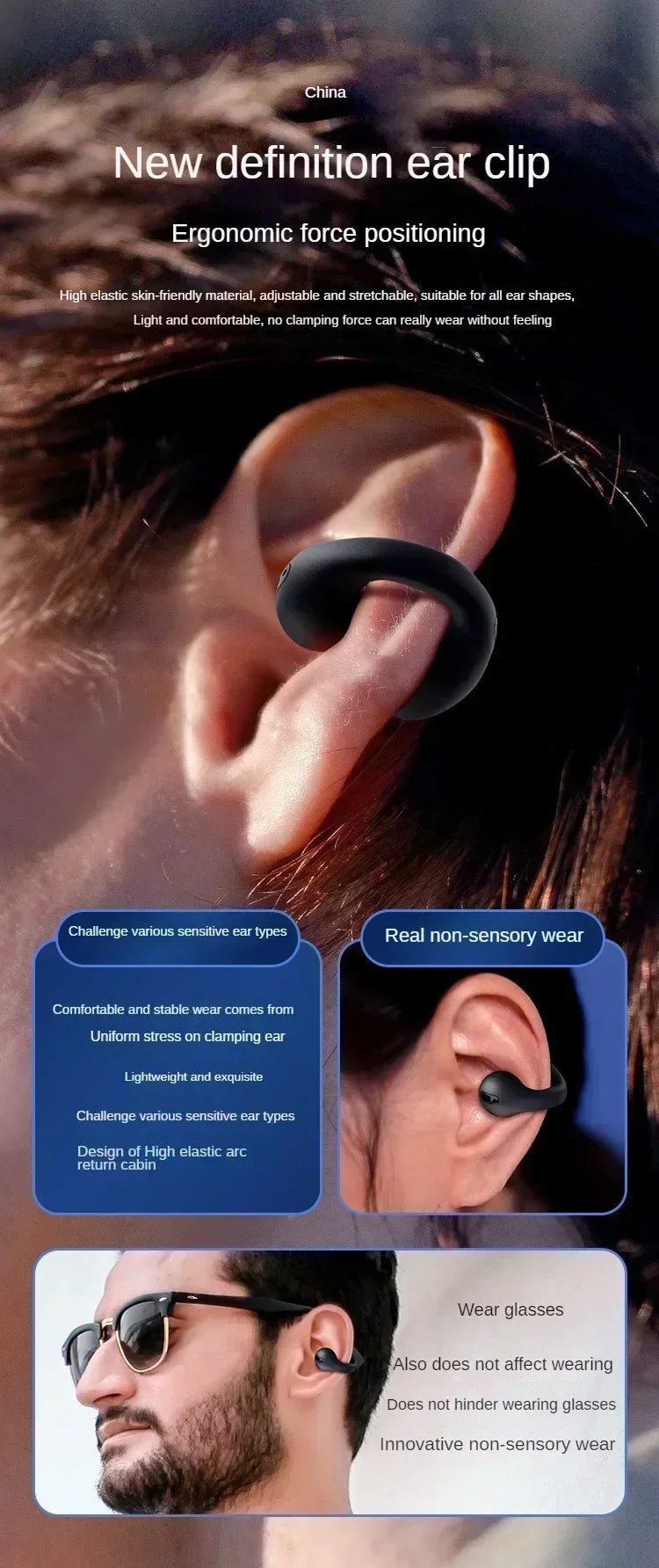 Clip-On Bluetooth 5.3 Earphones with Noise Cancelling & Charging Case