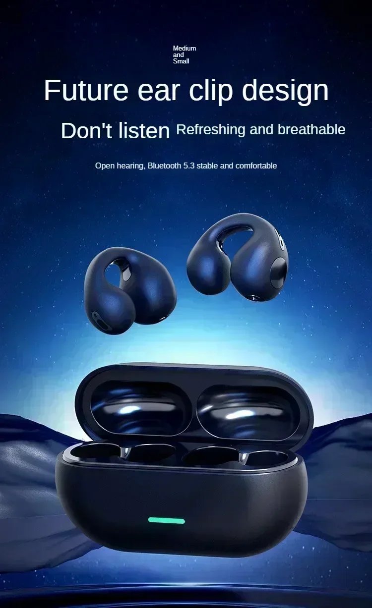 Clip-On Bluetooth 5.3 Earphones with Noise Cancelling & Charging Case