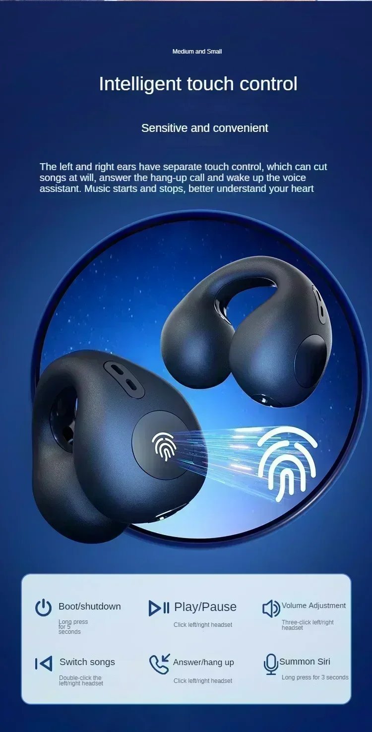 Clip-On Bluetooth 5.3 Earphones with Noise Cancelling & Charging Case