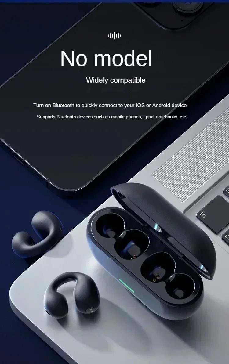Clip-On Bluetooth 5.3 Earphones with Noise Cancelling & Charging Case