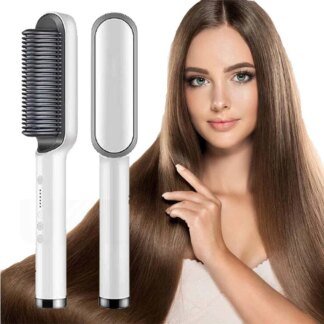 Ceramic Hair Straightening Brush with LED Temp Display