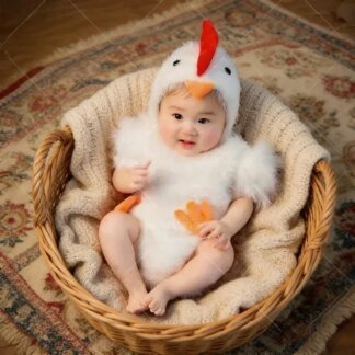 Baby Chick Costume Set – Hat & Bodysuit for 100-Day Photos