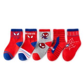 5Pair/bag New Children Kids Boys Socks Cute Cartoon Spider Print boy Soft Breathable Mid‑Calf Cotton Comfortable Socks 2-12Y
