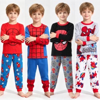 Boys Spider Print Pyjama Set - Cotton Long Sleeve Sleepwear, 18M-6Y