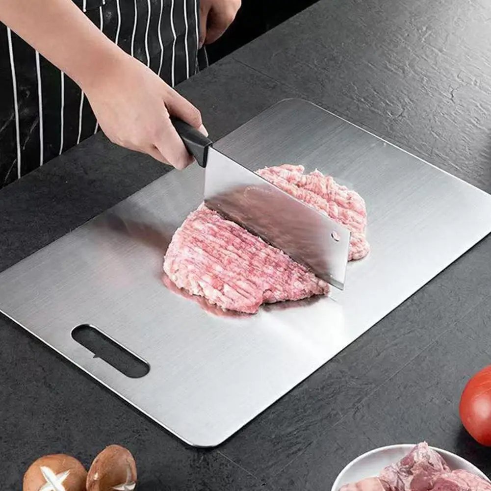 Cutting Boards for Kitchen Stainless Board 304 Steel Thickened Double Sided Food Grade Portable Fruit Meat Chopping - Image 4