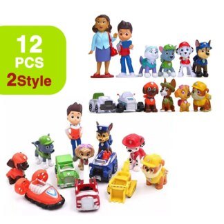 202812Pcs Anime Paw Patrols Figures Pawed Canina Cartoon PVC Model Doll Toys Car Canine Children Birthday Christmas Party Gift