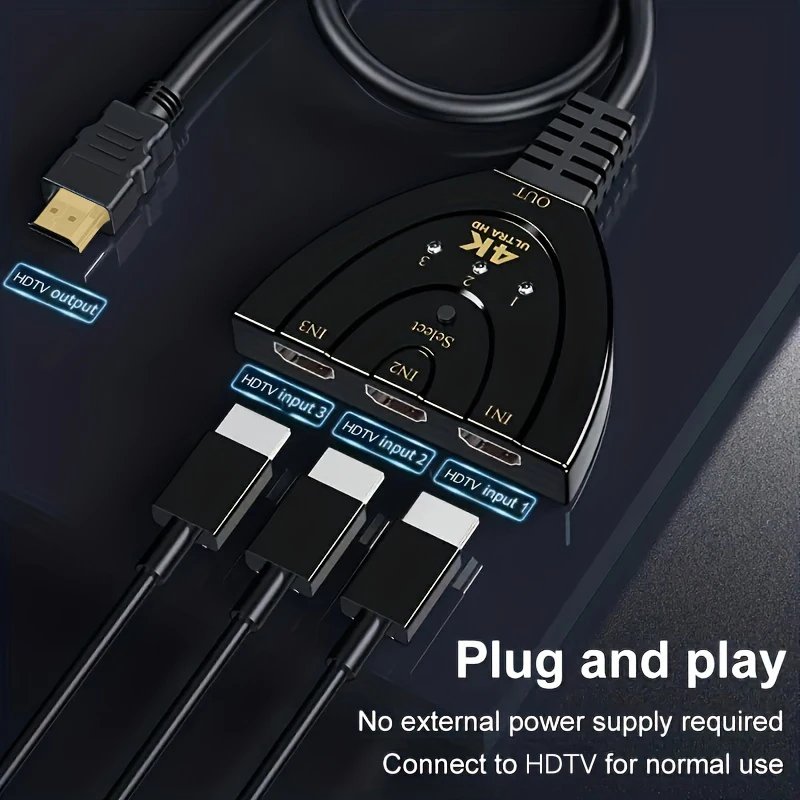 3 Port HDTV-compatible Switch 4K 3D Video Switcher KVM Splitter 3 Input 1 Output Port Hub for Xbox PS4 DVD PC Laptop TV - Image 2
