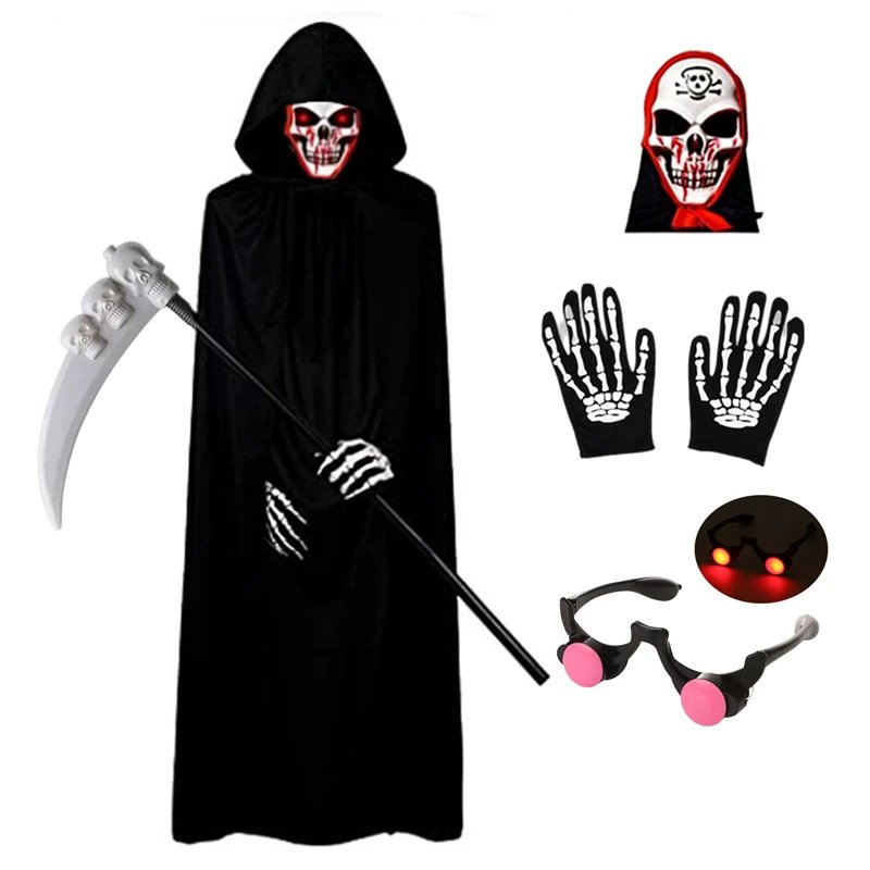 Grim Reaper Costume: Must-Have Spooky Kids Set with Glowing Eyes - Image 2