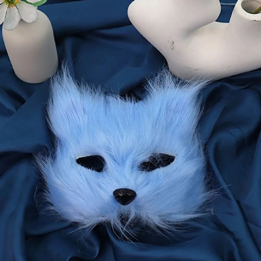 Realistic Plush Cat Mask Animal Cartoon Halloween Plush Masks Long Furry Halloween Decoration Half Face Mask - Image 4