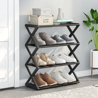 Narrow Shoe Rack 4 Tier Slim 16.5cm Deep Holds 8-12 Pairs