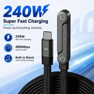 USB C Fast Charging Cable 240W Nylon Braided with Phone Stand