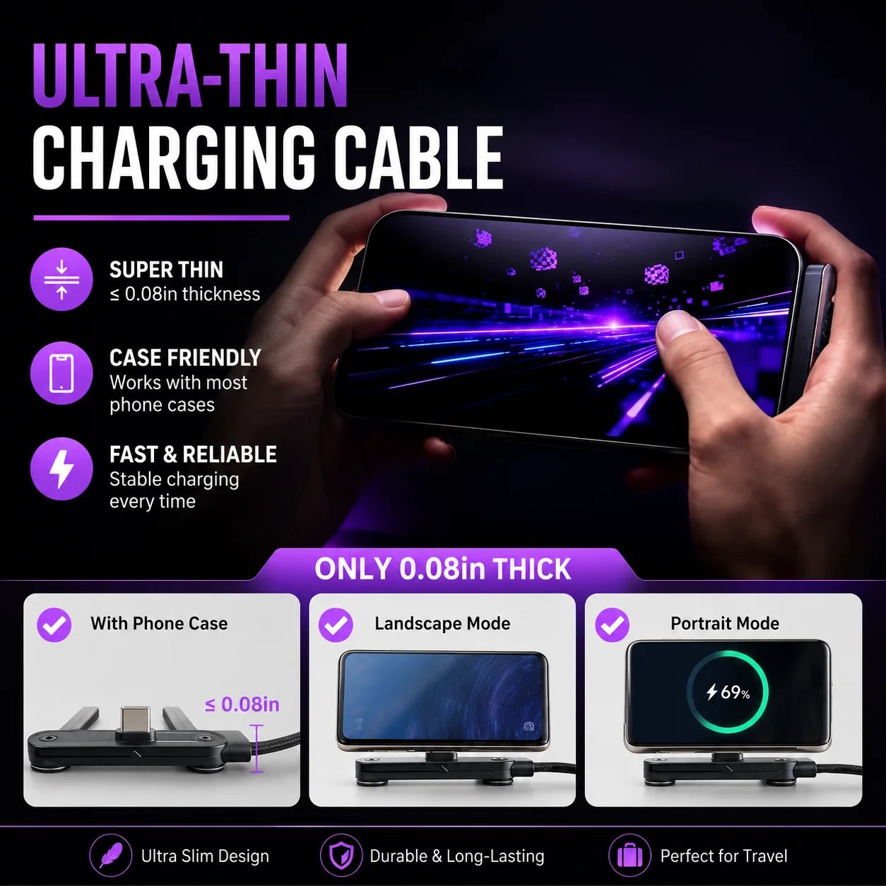 USB C Fast Charging Cable 240W Nylon Braided with Phone Stand - Image 3