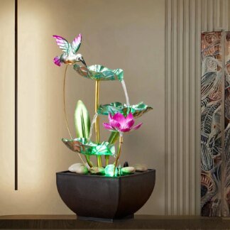 Desktop Water Fountain with Hummingbird Design and Metal Body