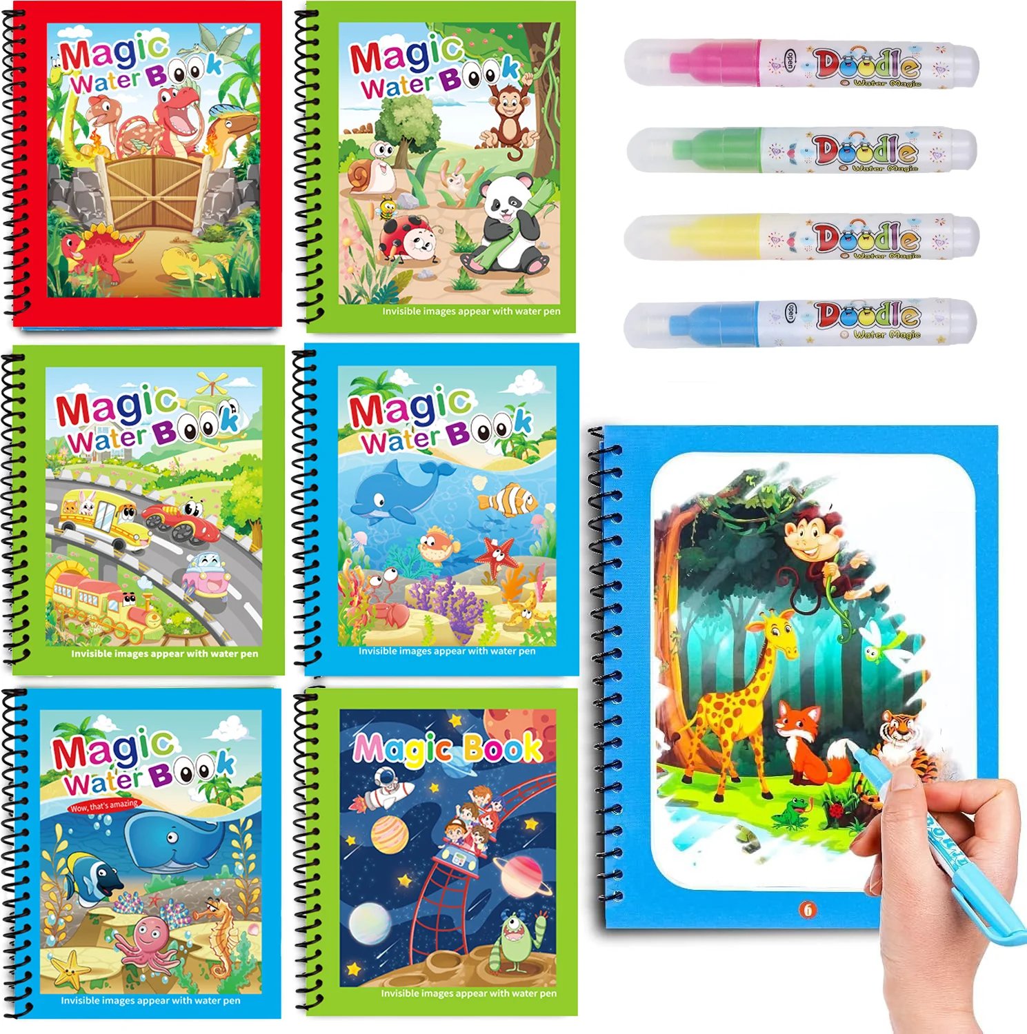 Reusable Water Drawing Book with Refillable Water Pen for Kids