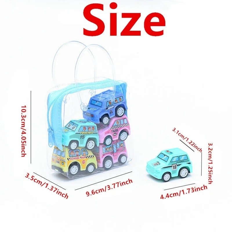 Pull Back Mini Cars 6pc Set Diecast Fire Truck Taxi Toy Vehicles - Image 5